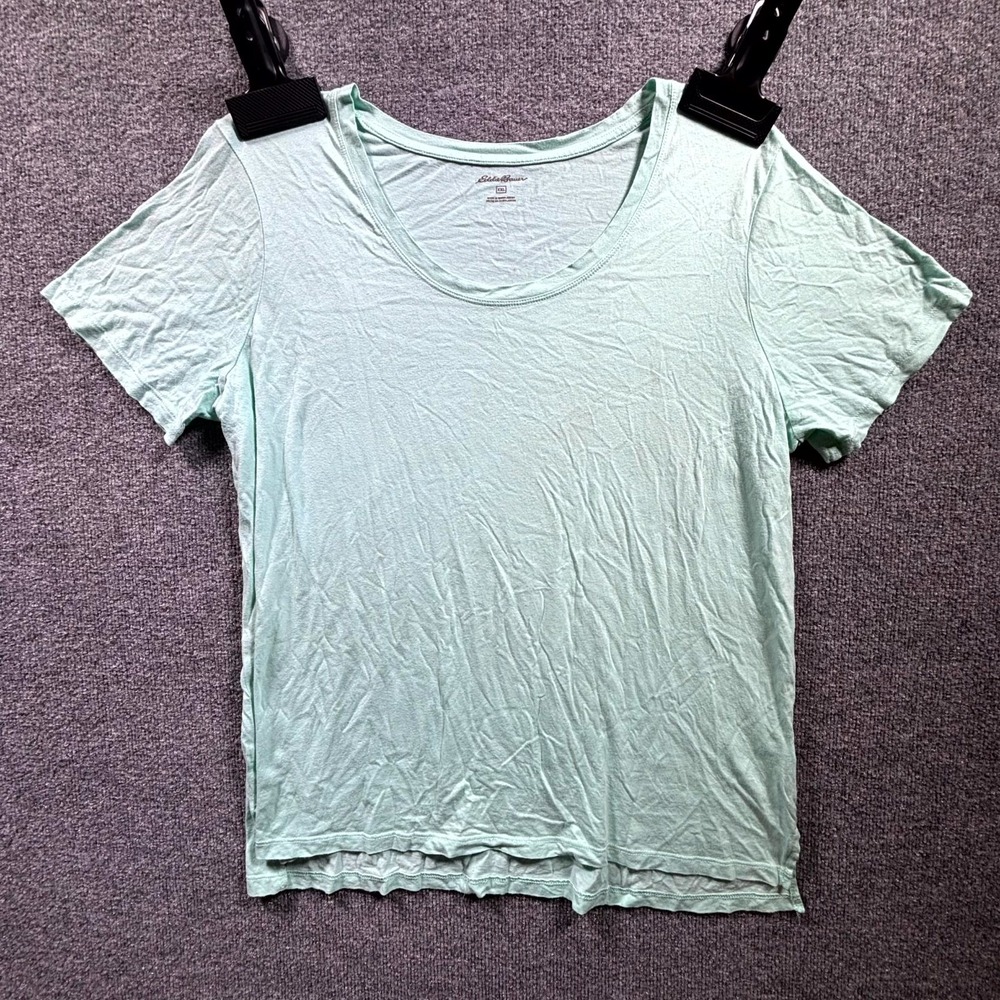 Eddie Bauer T-Shirt Women's 2XL Pastel Green Scoop Neck Side Slit Short Sleeve